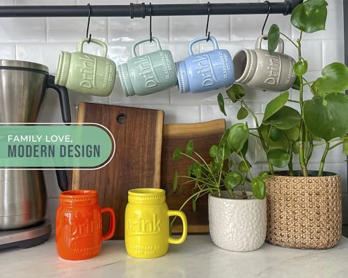 Juego De 6 Tazas Mason Jar De Cerámica 443ml, Colores Vibran