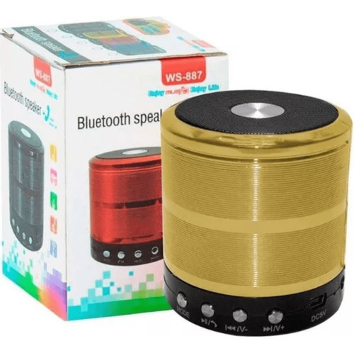 Caixa D Som Bluetooth Sem Fio Portátil Potente Mp3 Fm Sd Usb Cor Dourado
