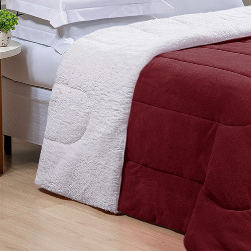 Edredom Cobertor Solteiro Infantil Sherpa Dupla Face Fleece Vinho Liso Felpudo Com Sherpa Dupla Face