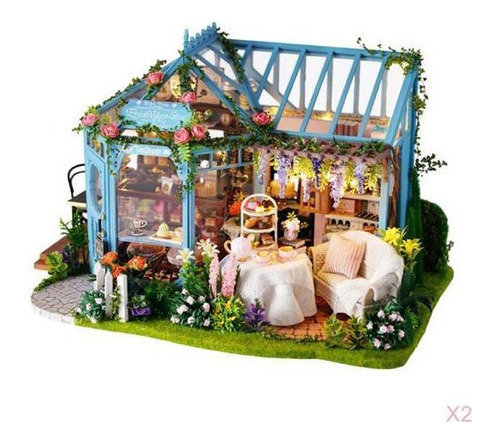 Casa De Muñecas De Madera Con Maqueta De Jardín En Miniatura