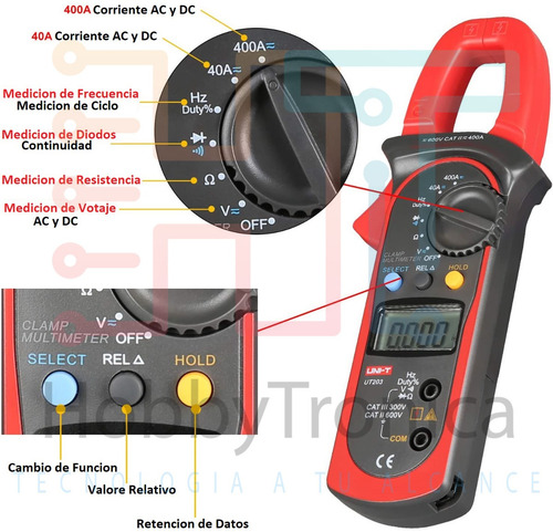Imagen 5 de 7 de Pinza Amperimetrica Digital Uni-t Ut203 Ac Dc 400a Rms Hobb