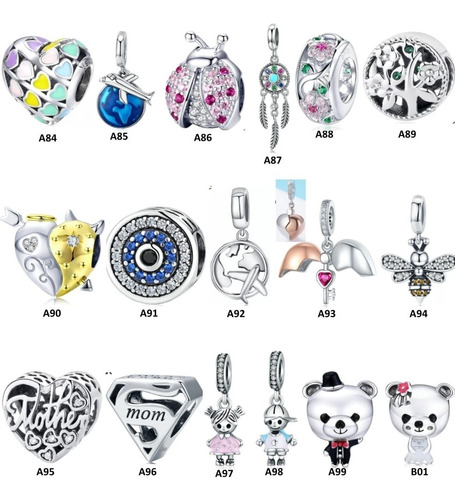Kit 5 Berloques Prata 925 Original Para Pandora & Vivara
