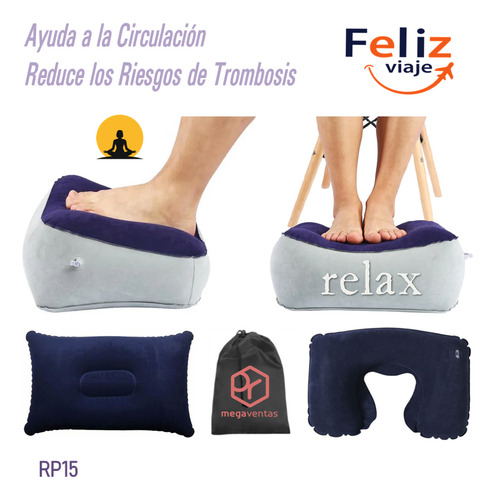 Cojín Inflable Kit Viajes Avión Bus Tren Pies Cuello Espalda