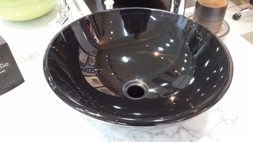 Imagen 4 de 9 de Bacha Baño Apoyo 40 Cms Vidrio Color Negro