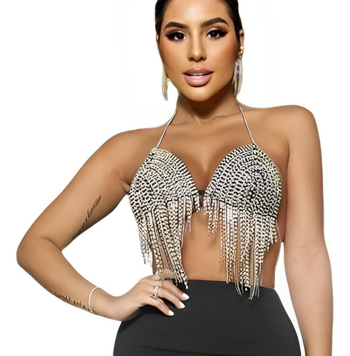 Cropped Pedraria Feminino Strass Moda Luxo De Festa Top