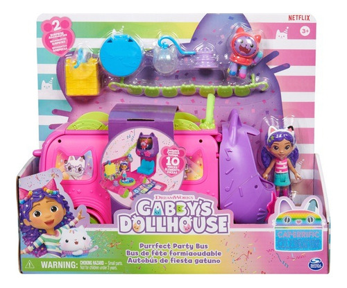 Gabby's Dollhouse Gabby Sunny Party Bus, color goma rosa