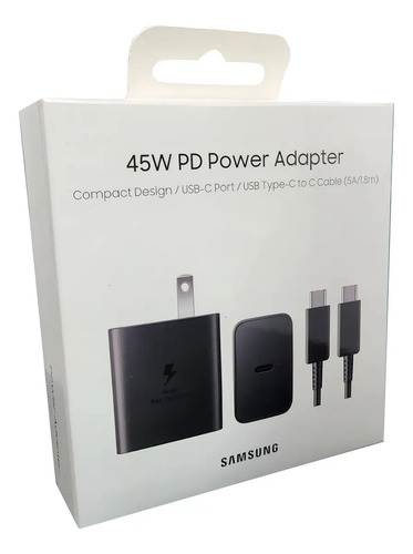Cargador Samsung Cubo+cable Fast Tipo C/c 45w Color Negro