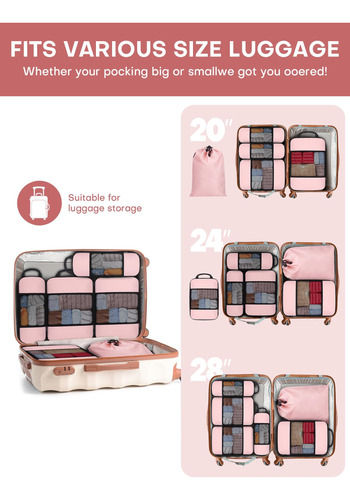 Travel Packing Cubes Sdgfui 6 Pcs Set Lightweight Pink