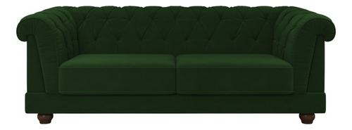 Sofa 3 Lugares 220 Cm Ponteio Veludo Sl 947 Moll Cor Verde-escuro