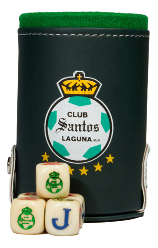 Cubilete Santos Laguna Con Portadados. 5 Dados Grabados