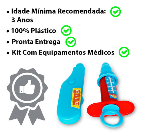 Imagem 2 de 7 de Kit Medico Brinquedo Infantil 5 Peças Termômetro Seringa