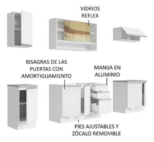 Cocina Integral Completa Modular Madesa Glamy 240cm Color Blanco 12