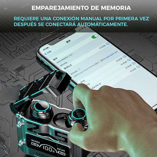 Audifonos Celular Gamer Led Powerbank Inalámbricos Bluetooth Color Plateado