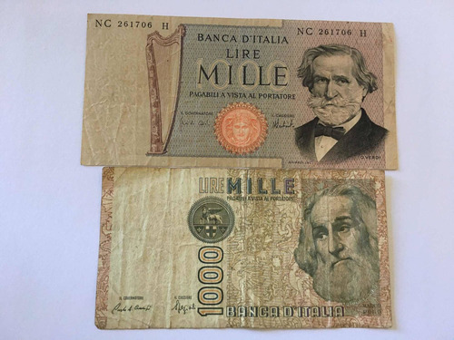 2 Cedulas Itália 1000 Liras G. Verdi E Marco Polo F. Grátis