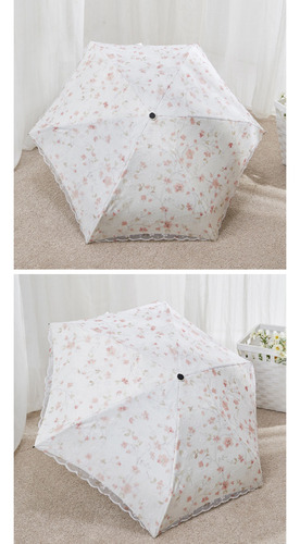 Sombrilla De Encaje Con 5 Capas Plegables, Antiuv, Sol Y Llu