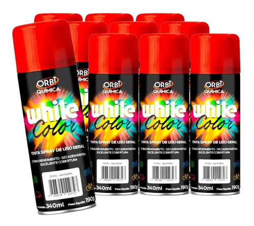 Tinta Spray Vermelho Uso Geral Orbi 340ml - 10 Unidades