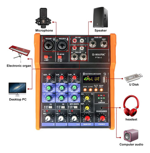 Mezclador Analógico Audio 4 Canales Dj Audio Mixer Bluetooth