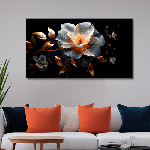 Cuadro Flor Beige Canvas Color Elegante Sala 130x70 F6