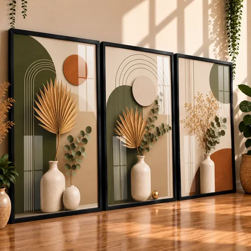 Quadros Decorativos Sala Folha Verde Bege Neutro Boho Sala Colorido