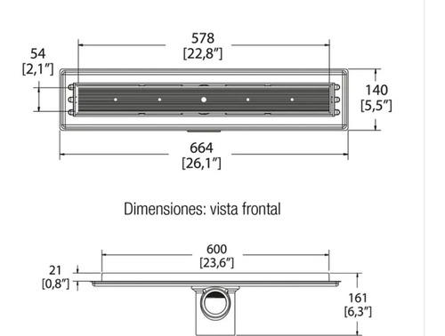 24-rhli-60 Helvex Coladera Para Inserto Rectangular 60cm