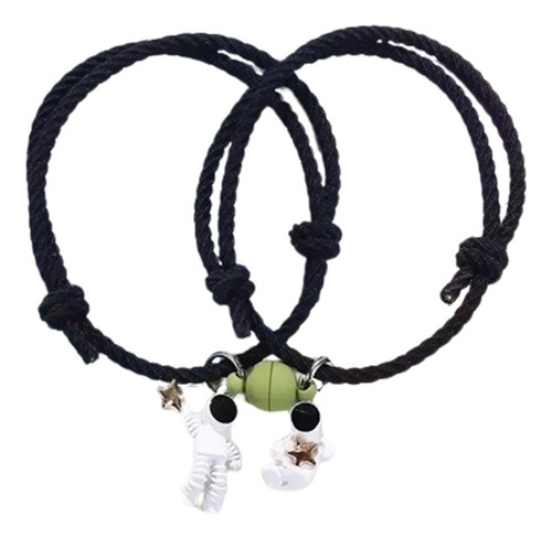 Pulsera Novios Pareja Amistad Astronauta Negro Iman 2 En 1