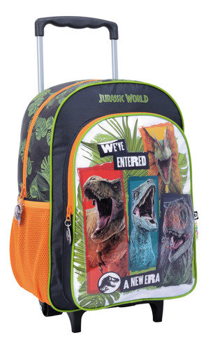 Mochila 16 PuLG c/carro Jurassic world wabro Linea Nueva Era