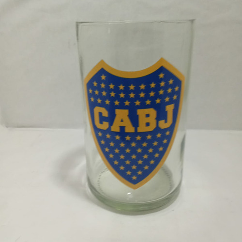 Vaso Artesanal De Boca Juniors Hecho De Botellas Recicladas Transparente