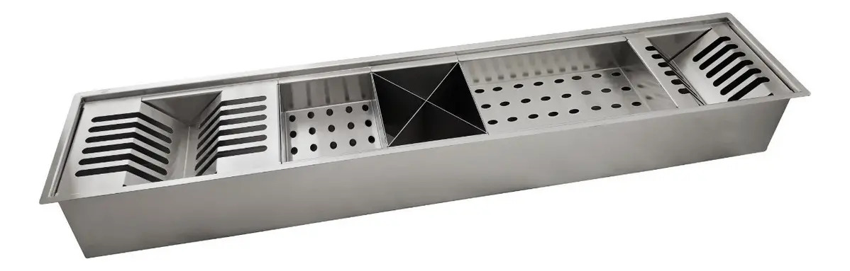 Canal organizador de cozinha em aço inox 304 com 5 módulos 90x18 - Tubrax - UAC0001