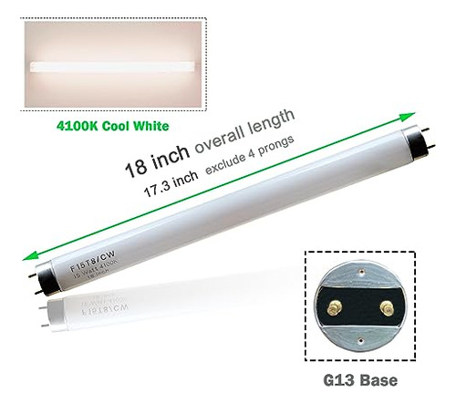 Pack De 4 Tubos Fluorescentes F15t8-cw, 15 W, 4100 K, G13, 1