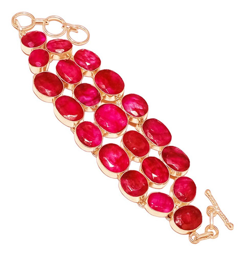 Bracelete Em Prata De Lei Com Ricos Rubis Orientais-cód.755