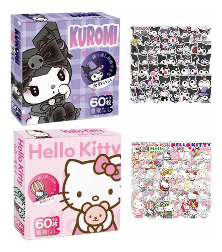 Caixinha Com 60 Adesivos Fofos Sanrio Hello Kitty Kuromi