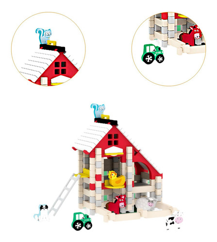 Juego De Bloques De Construcción De Casas De Madera Granja