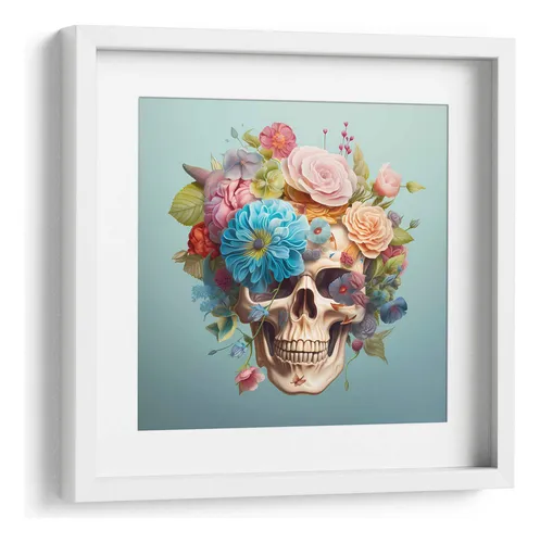 comprar Cuadro Enmarcado Blanco Con Marialuisa Craneo Y Flores 30x30