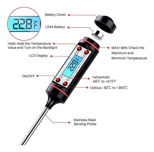 2pz Termómetro Digital Lcd -50° A 300° Termómetro De Cocina