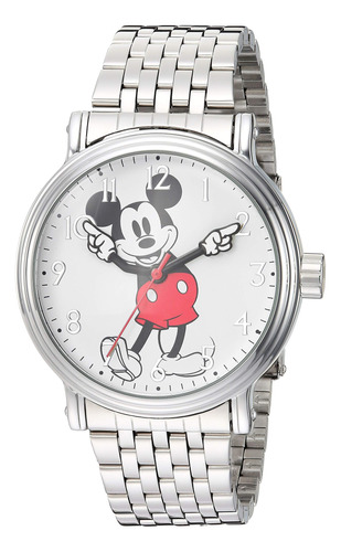 Reloj Analógico Plateado Disney Mickey Mouse Para Adultos