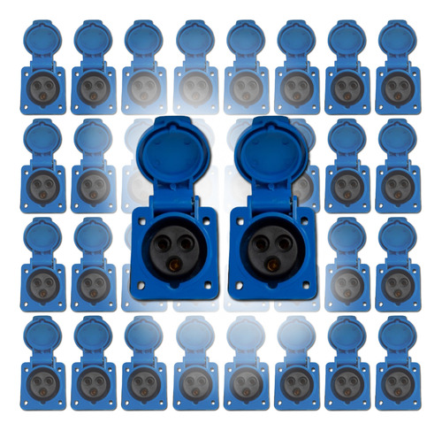 32 Pcs Tomada Embutir 2p+t 16a Azul 6h 220/250v Omg 3046