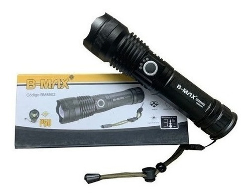 Potente linterna LED táctica militar T9 con zoom, linterna recargable, color negro, luz blanca