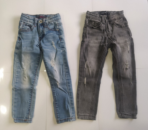 Pantalón Jeans De Niña Talla 2, Azul Y Negro, Usados
