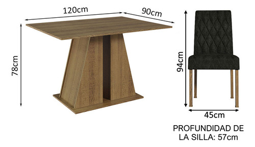 Juego de Comedor Madesa Gisele con 4 Sillas - Marrón/Oxford