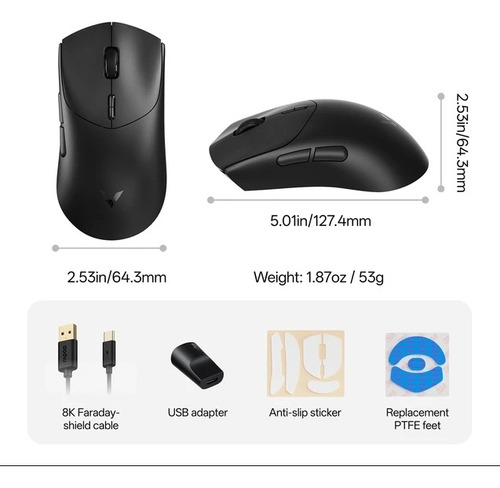 Mouse Gamer Rapoo Vt7 8k Paw 3398 Lançamento 2025 Vt3 U2 Atk Preto