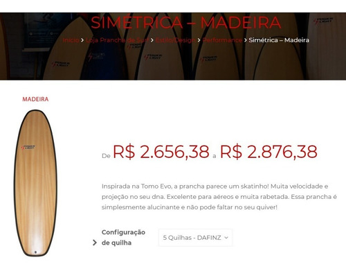 Prancha Surf Powerlight Simétrica Eps Epoxy Madeira Plug Fcs