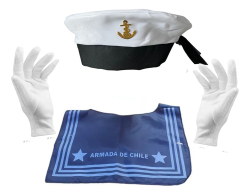 Gorro Marinero+ Pechera+ Guantes Para Disfraz Niños