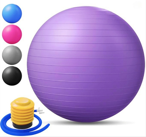 Bola Pilates Suiça Yoga 55cm Ginástica Abdominal C/ Bomba Cor Roxo