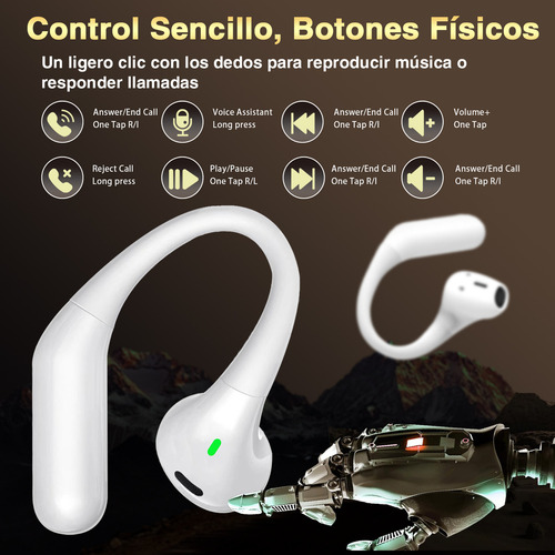 Audifonos Inalambricos Bluetooth Gamer Con Micrófono Hd Integrado,focomylord Auriculares In Ear Open Hange Earbuds Bluetooth Headphones Deportivos Para Oídos Headset,blanco