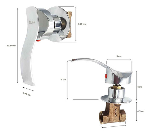 Juego Llave Empotrar Metalico Rugo Maneral Palanca Regadera Acabado Cromado Color Plateado