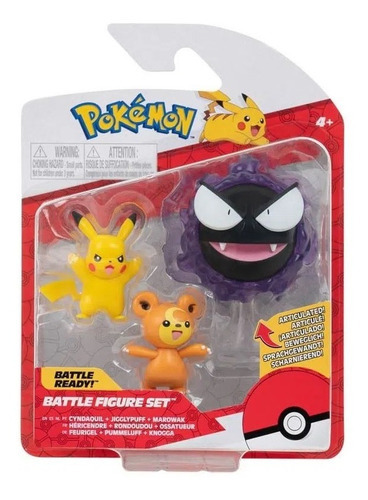 Boneco Pokemon Battle Set Pack Pikachu Teddiursa Gastly 2603