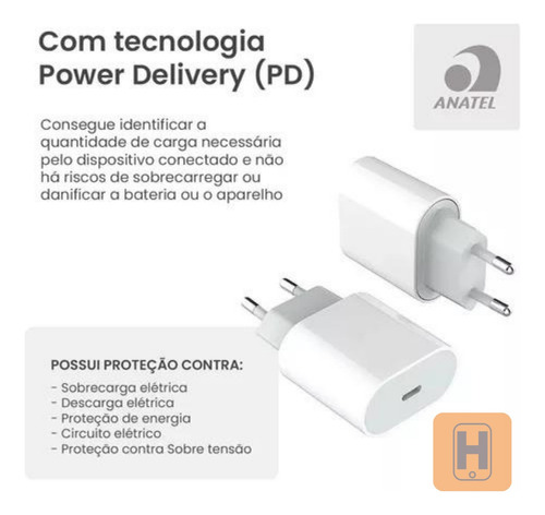 Carregador Turbo 20w P/ iPhone 8 Plus X Xr 11 12 13 Pro Max