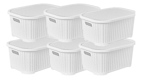 Set X6 Canastos Con Tapa Organizadores Almacenamiento Rattan