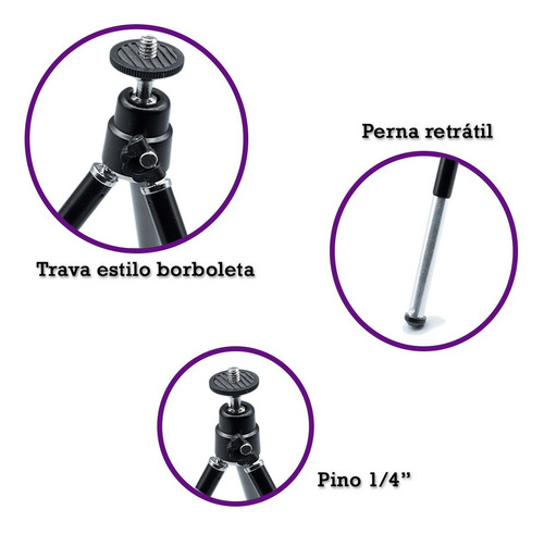 Imagem 4 de 6 de Mini Tripé De Mesa Para Câmeras Compactas E Webcam - Preto