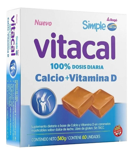 Vitacal Calcio + Vitamina D3 X 60 Caramelos Dulce De Leche
